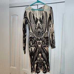 Beautiful sequence party dress. Boutique, One of a kind. Blue and tan stretch.